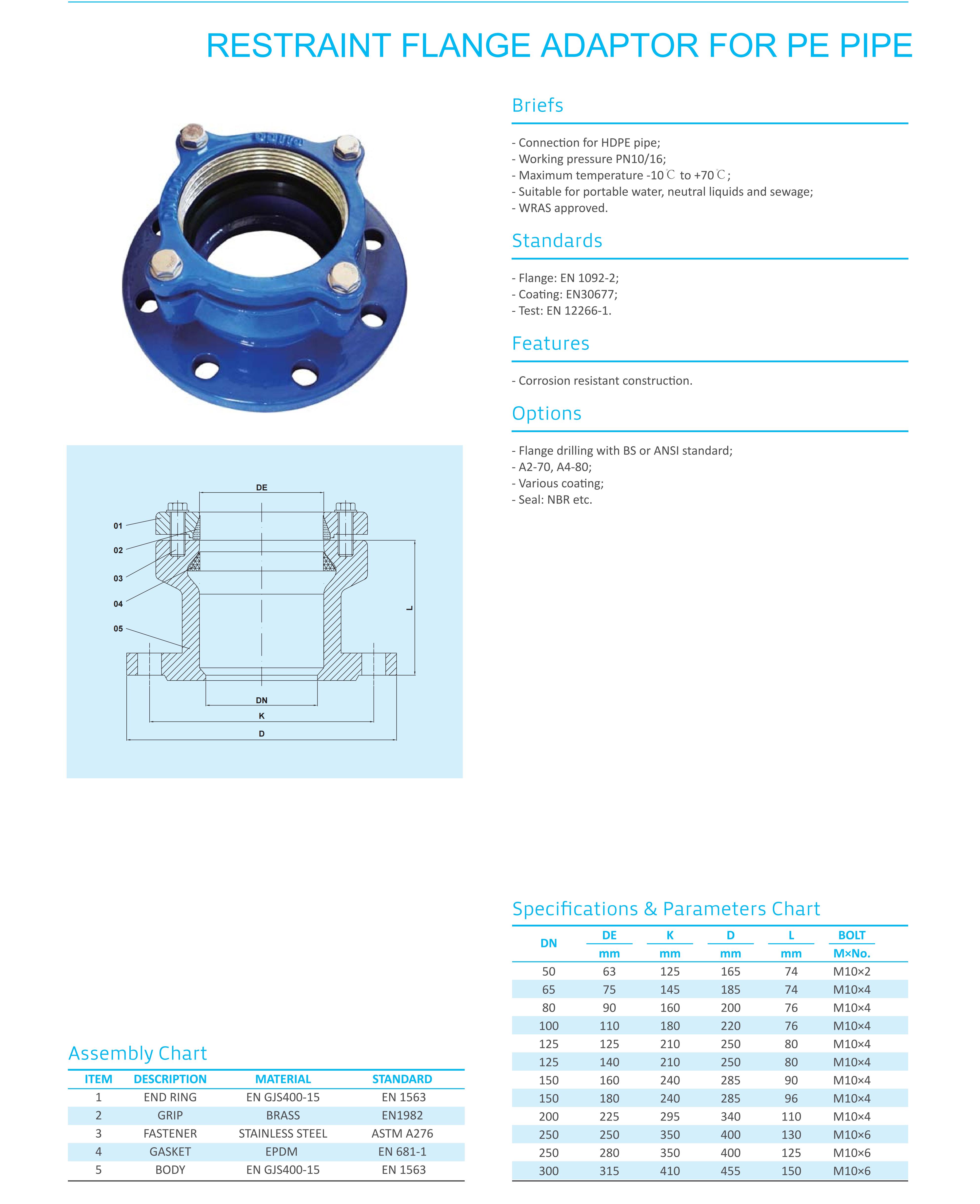 ADAPTADOR DE FLANGE DE RESTRIÇÃO PARA TUBO PE-1