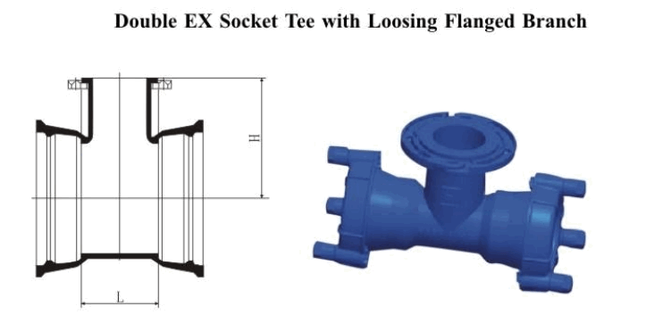 Tee de soquete EX duplo com ramifica&ccedil;&atilde;o flangeada solta-1