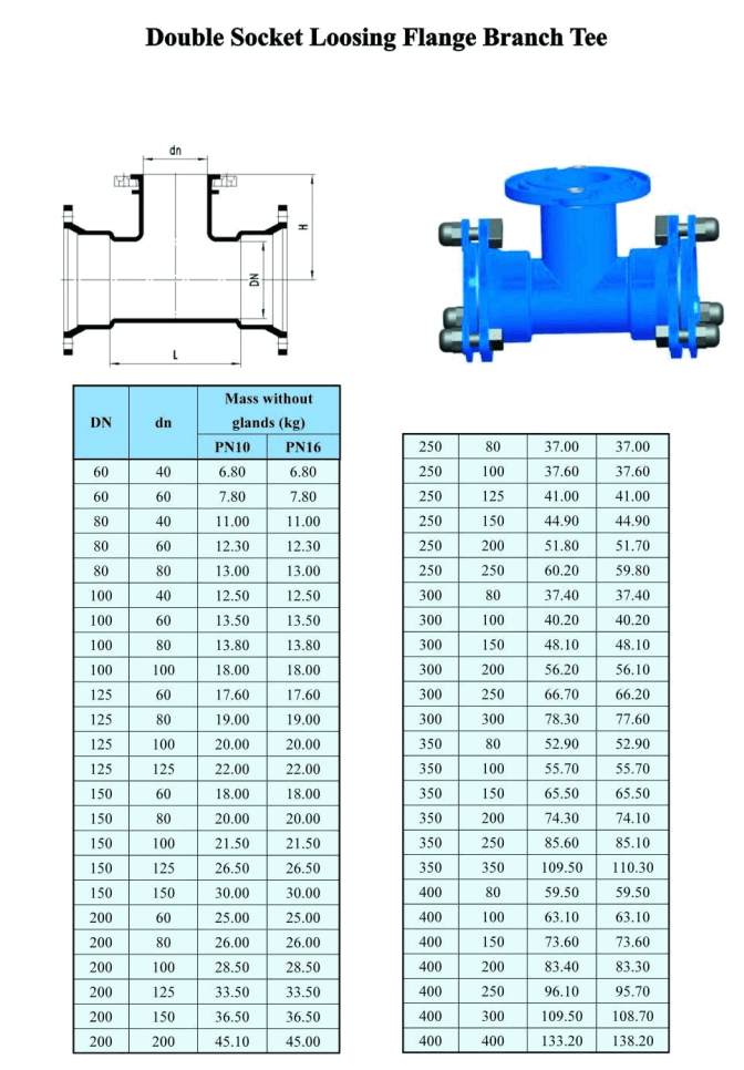 T de ramificação de flange com soquete duplo solto