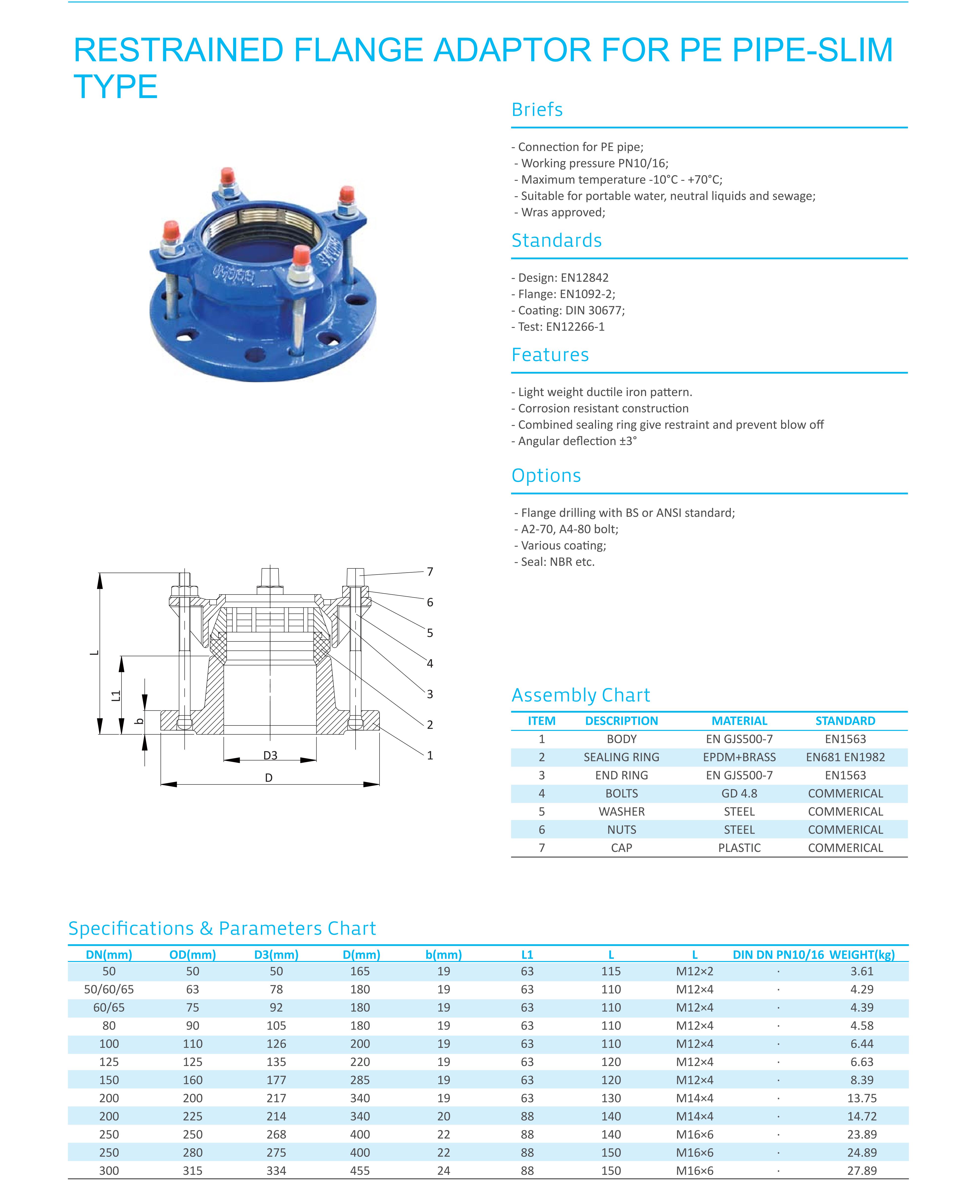 ADAPTADOR DE FLANGE RESTRITO PARA TIPO PE TUBO-SLIM